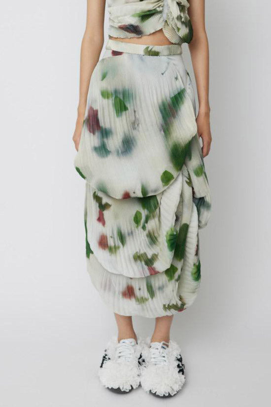 CAROLINE HU rose print shell pleated midi skirt CHSS24SK03RPRT